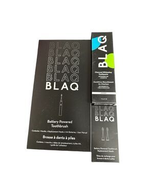 BLAQ Batter Operated Toothbrush, Replacement Heads & Charcoal Toothpaste